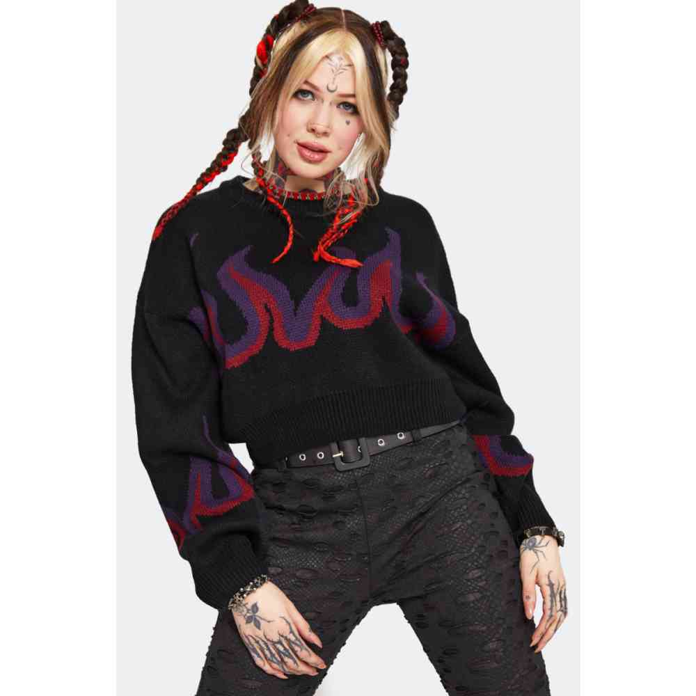 Jawbreaker - Dark Flame Print Cropped Gebreide trui - Zwart